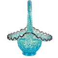 Fenton blue iridescent Starburst Diamond basket with twisted handle