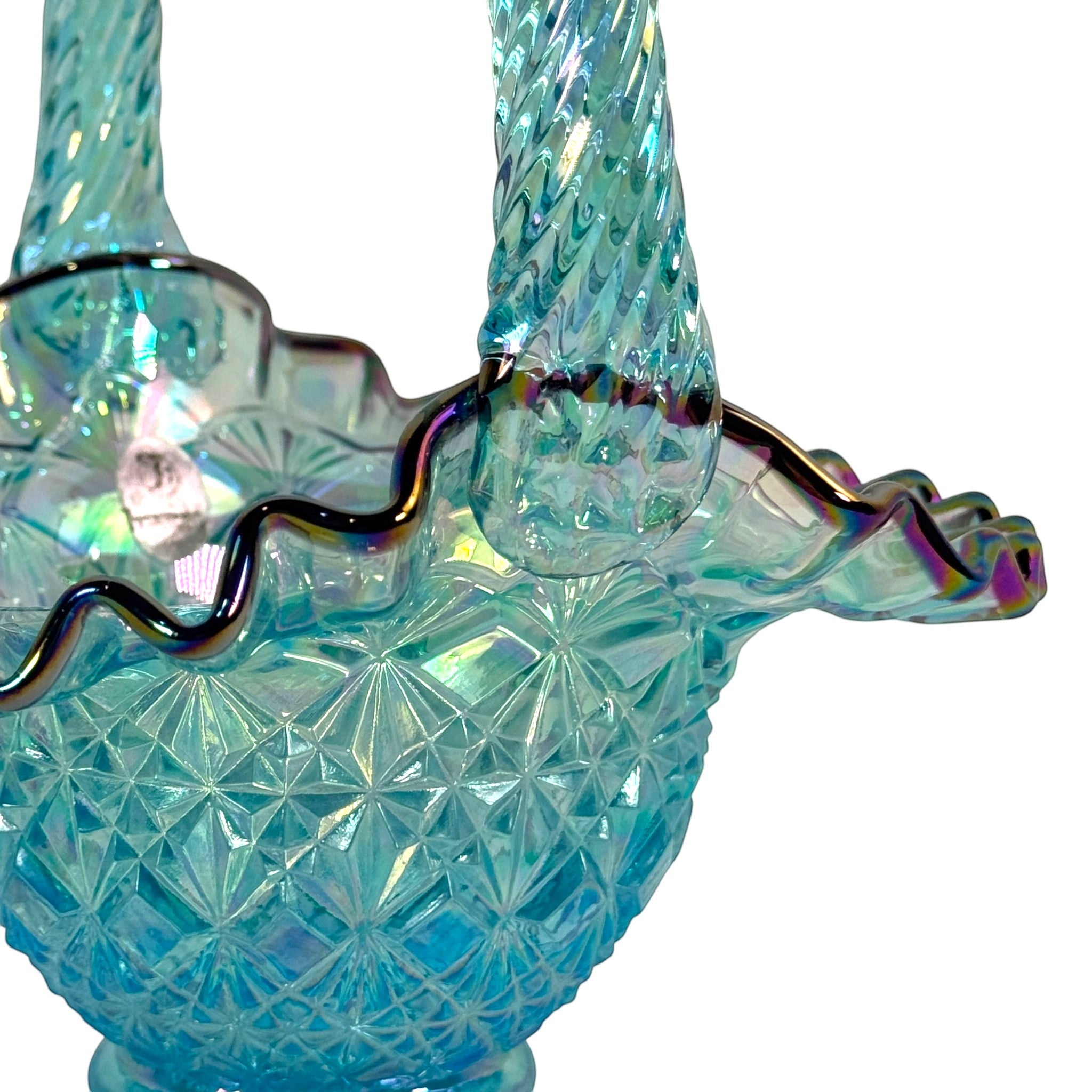 Fenton Starburst Diamond blue glass display basket