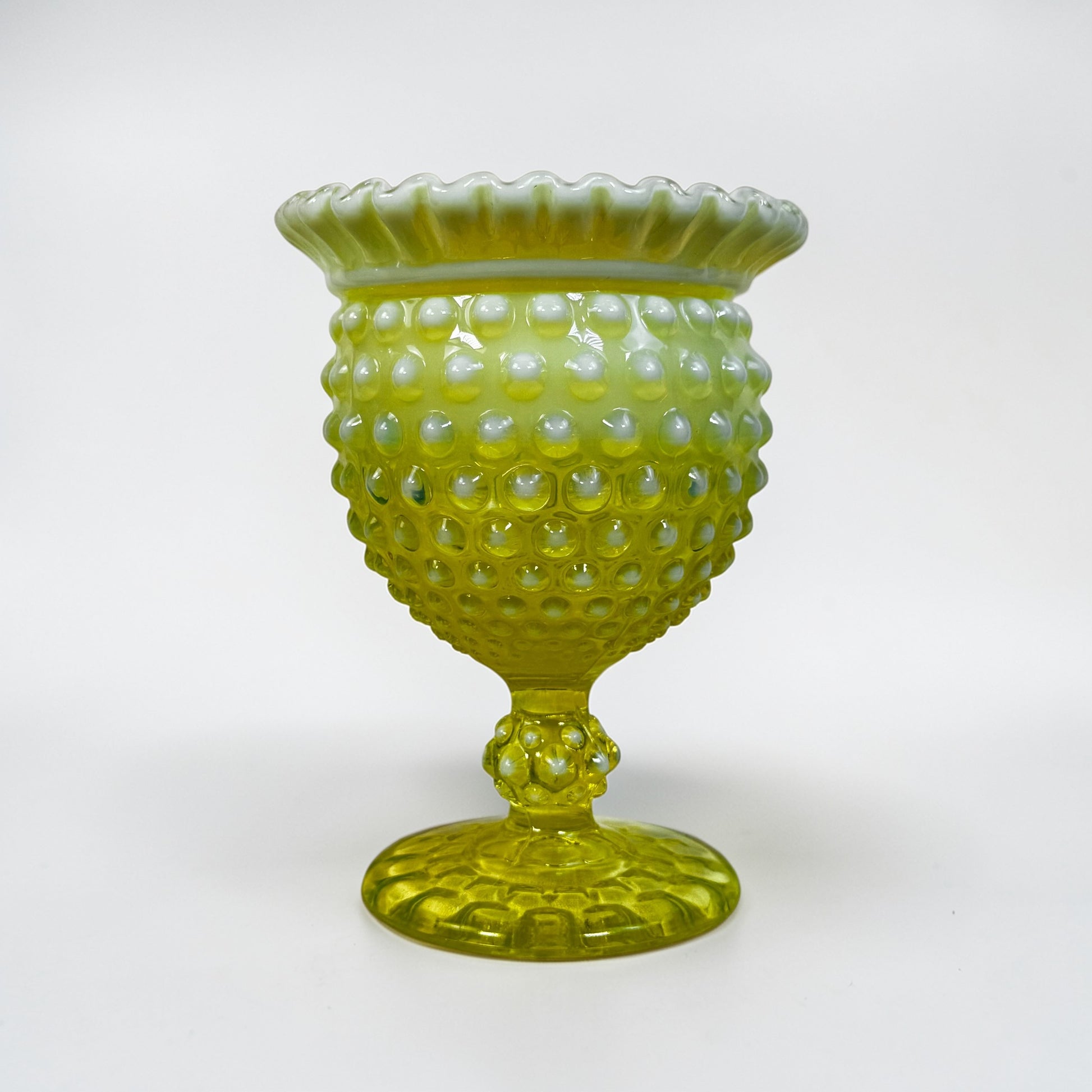 Vintage uranium glass pedestal vase neon green glow blacklight
