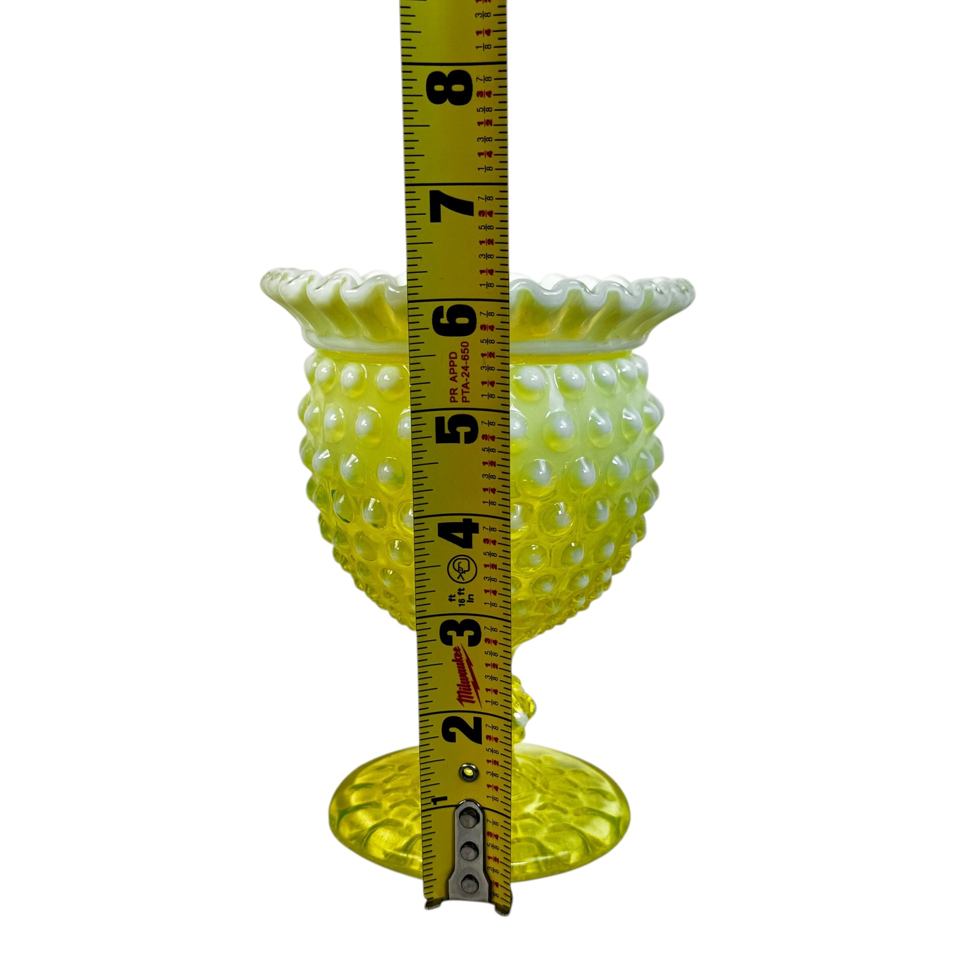 Fenton hobnail vaseline glass vase UV reactive collectible