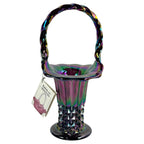 Fenton Amethyst Carnival studded glass basket with original hang tag