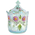 Fenton opal iridescent floral hand-painted covered candy jar