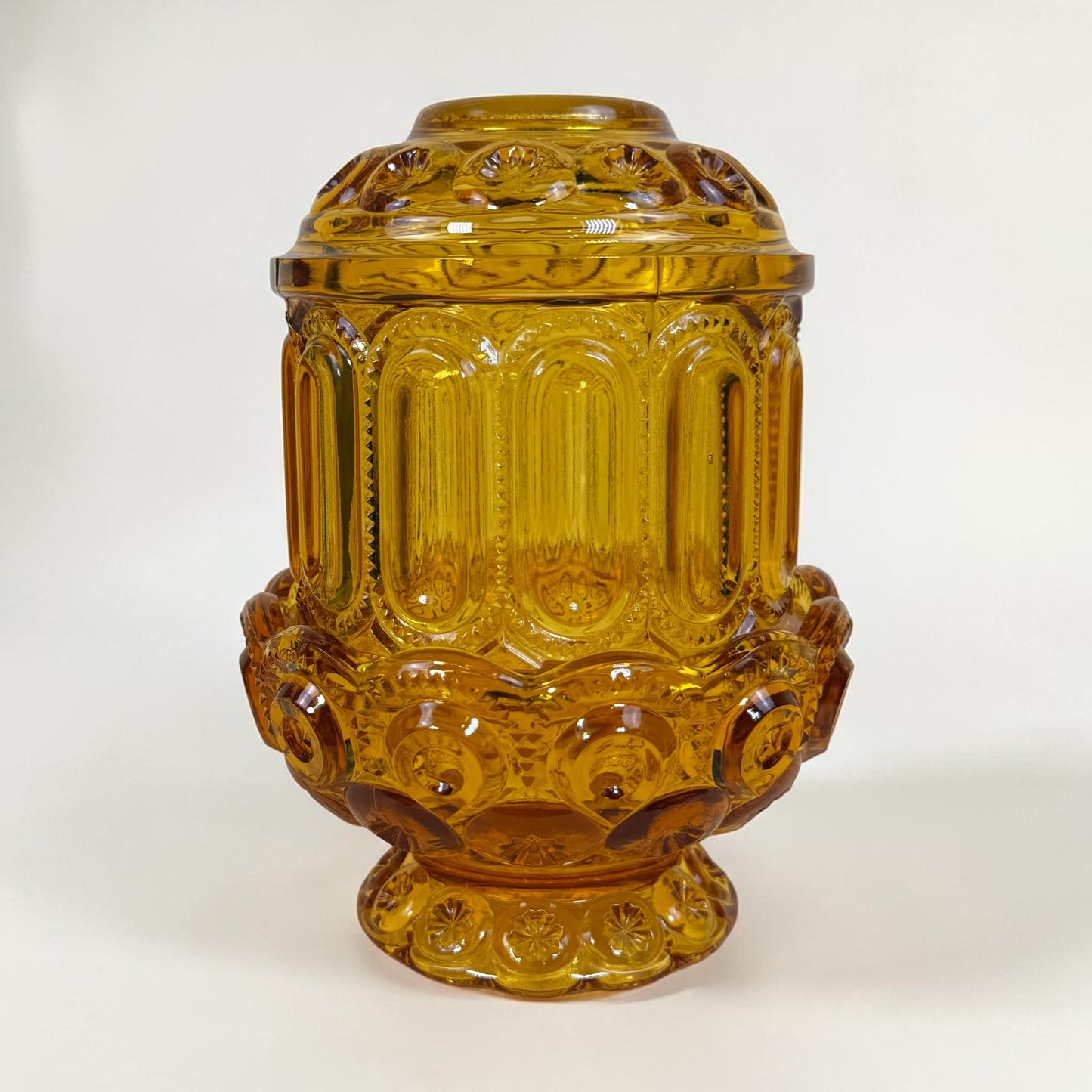 L.E. Smith amber Moon and Stars fairy lamp vintage glass