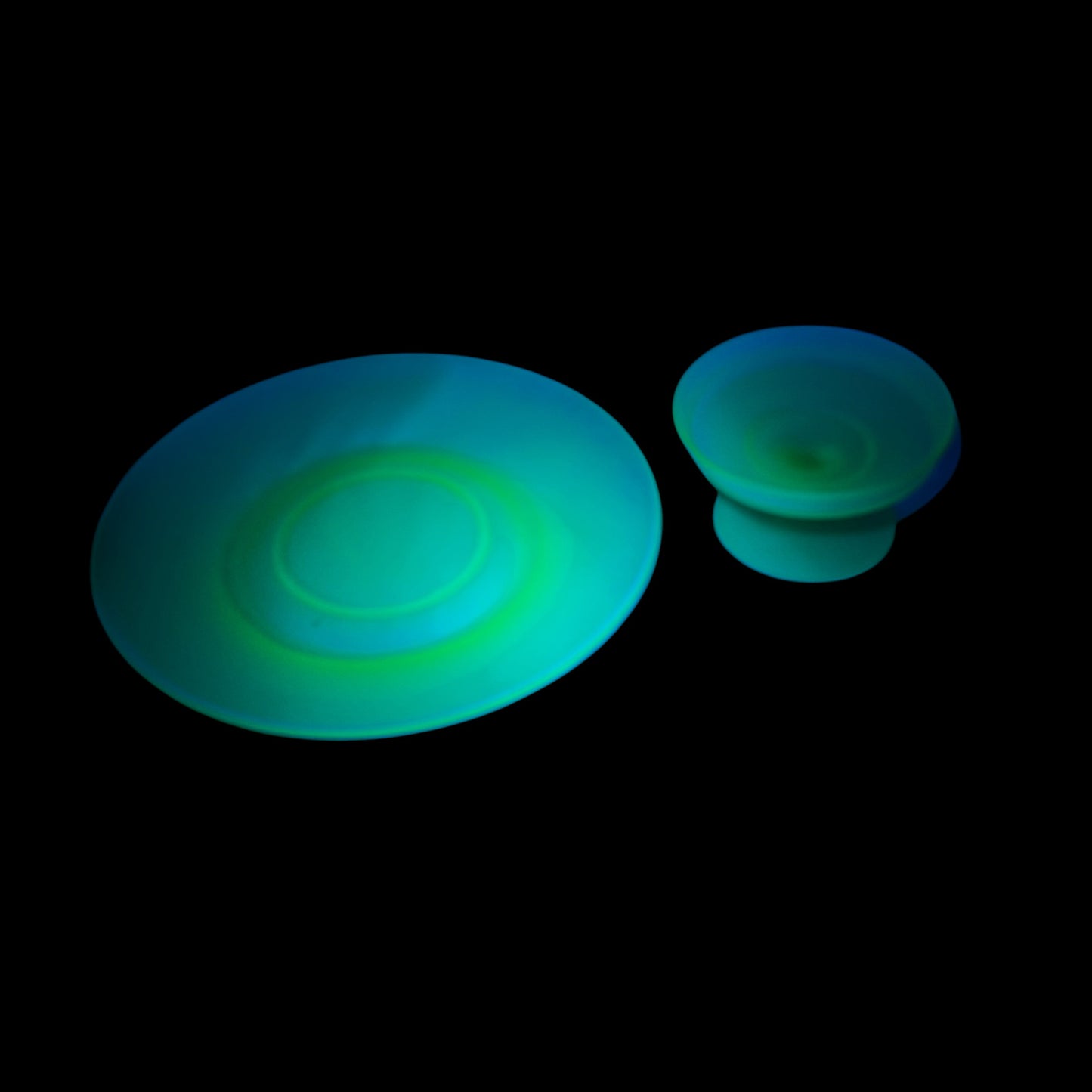 Tiffin Satin Green Uranium Plate and Sherbet Set