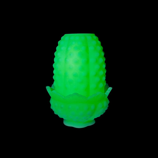 Fenton uranium hobnail fairy lamp green glowing glass