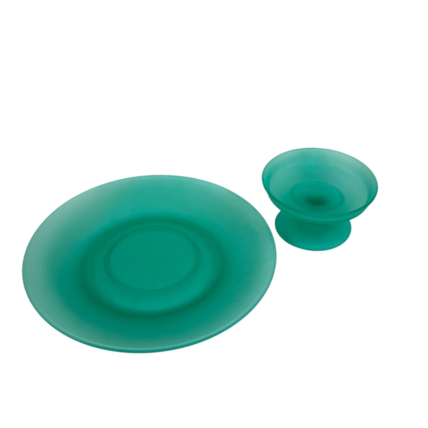 Tiffin Satin Green Uranium Plate and Sherbet Set