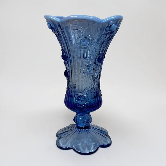 Fenton colonial blue opalescent cabbage rose glass vase