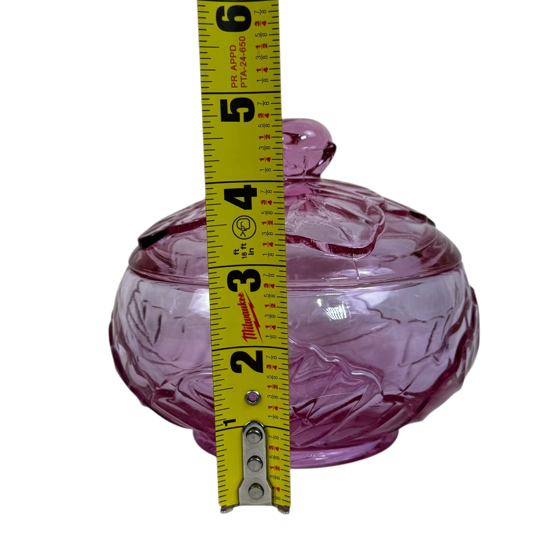Mid century Viking art glass lidded bowl in pink