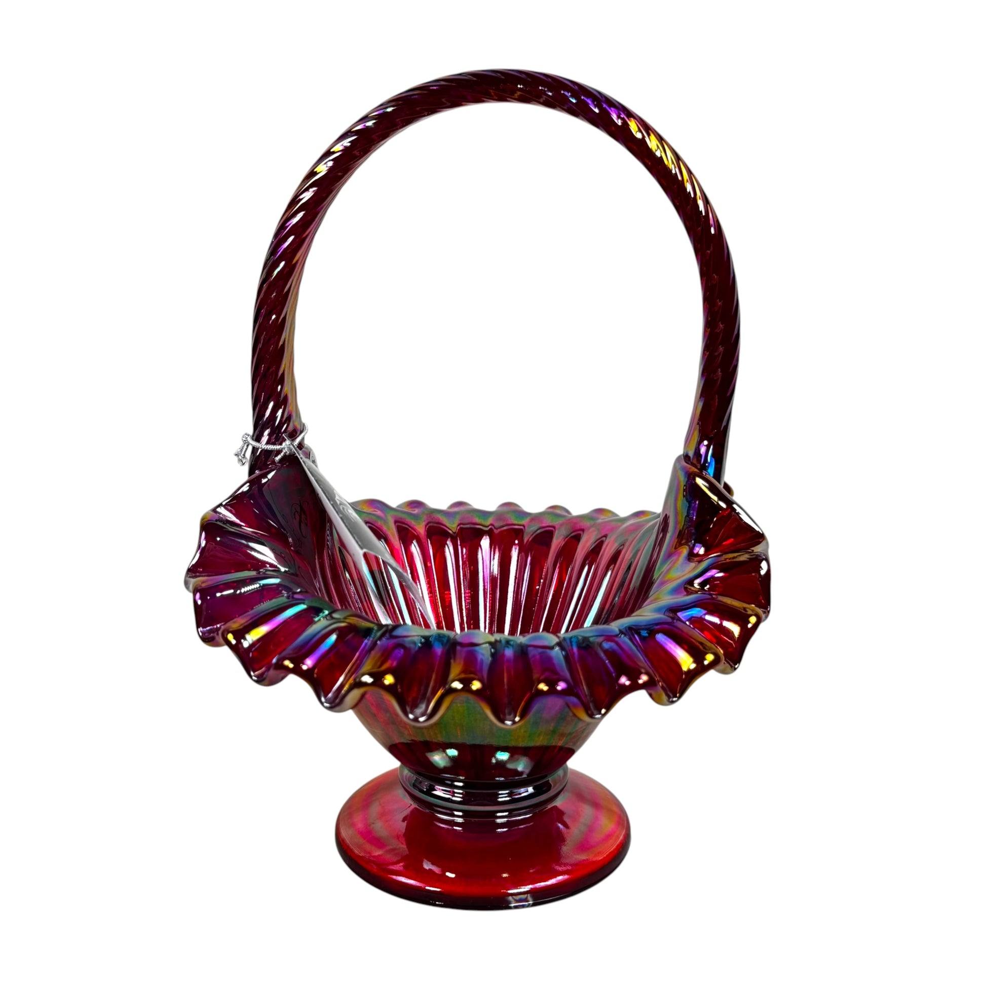 Red carnival glass basket vintage decorative centerpiece