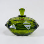 Viking emerald green diamond point lidded candy dish vintage glass