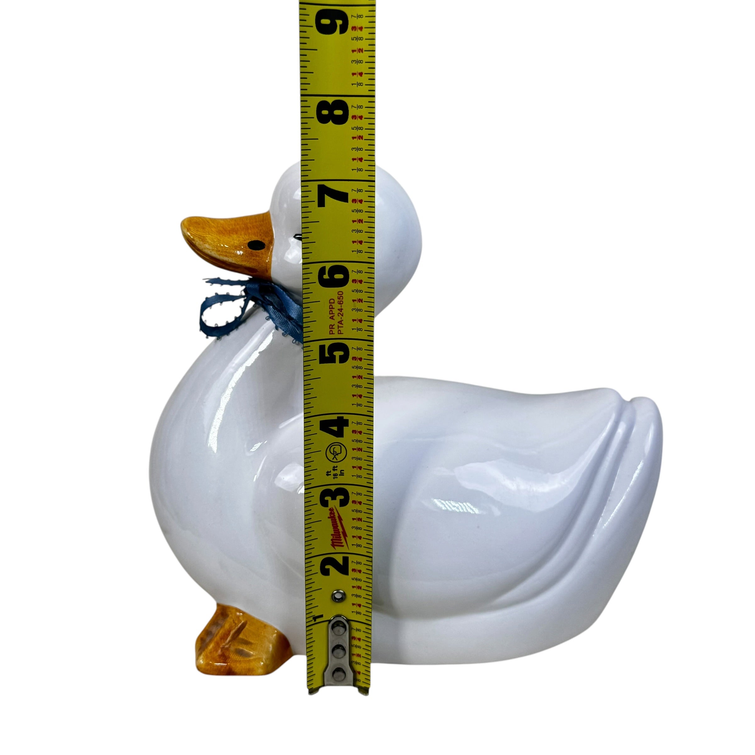 Vintage White Duck Trio Figurines with Blue Ribbon Bows | Cottage Charm Set