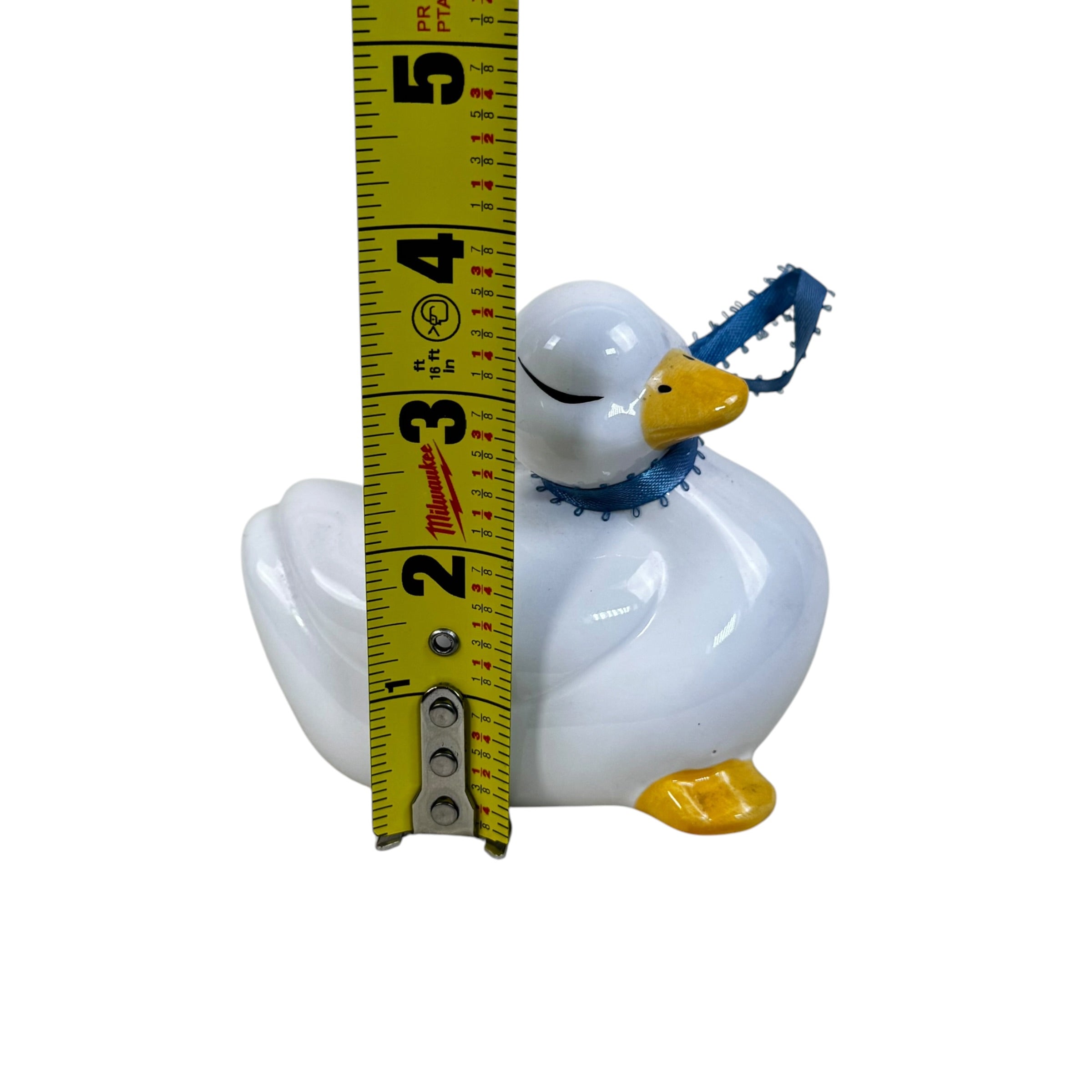 Vintage White Duck Trio Figurines with Blue Ribbon Bows | Cottage Charm Set