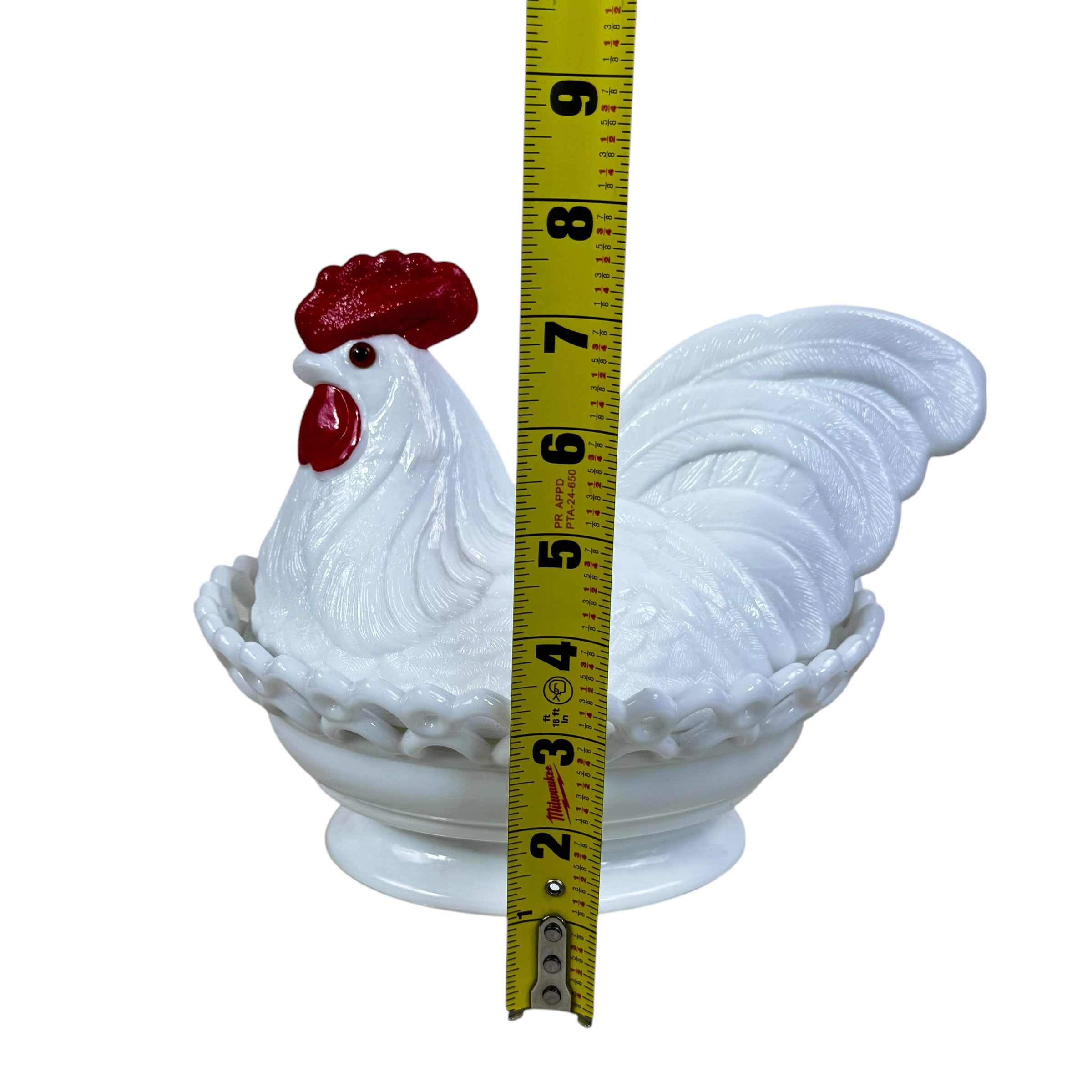 Westmoreland White Milk Glass Rooster Hen on Nest Dish with Open Lattice Rim
