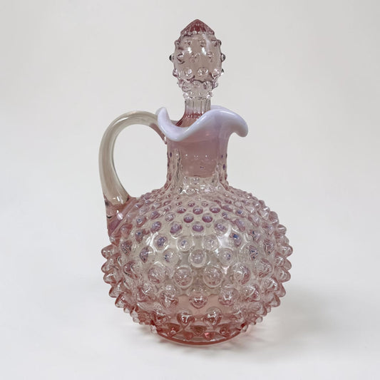 Fenton rose pink hobnail opalescent glass cruet with original stopper