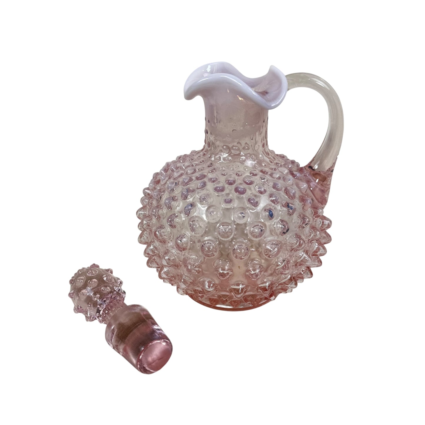 Collectible Fenton glass cruet with stopper in rare rose pink opalescent finish