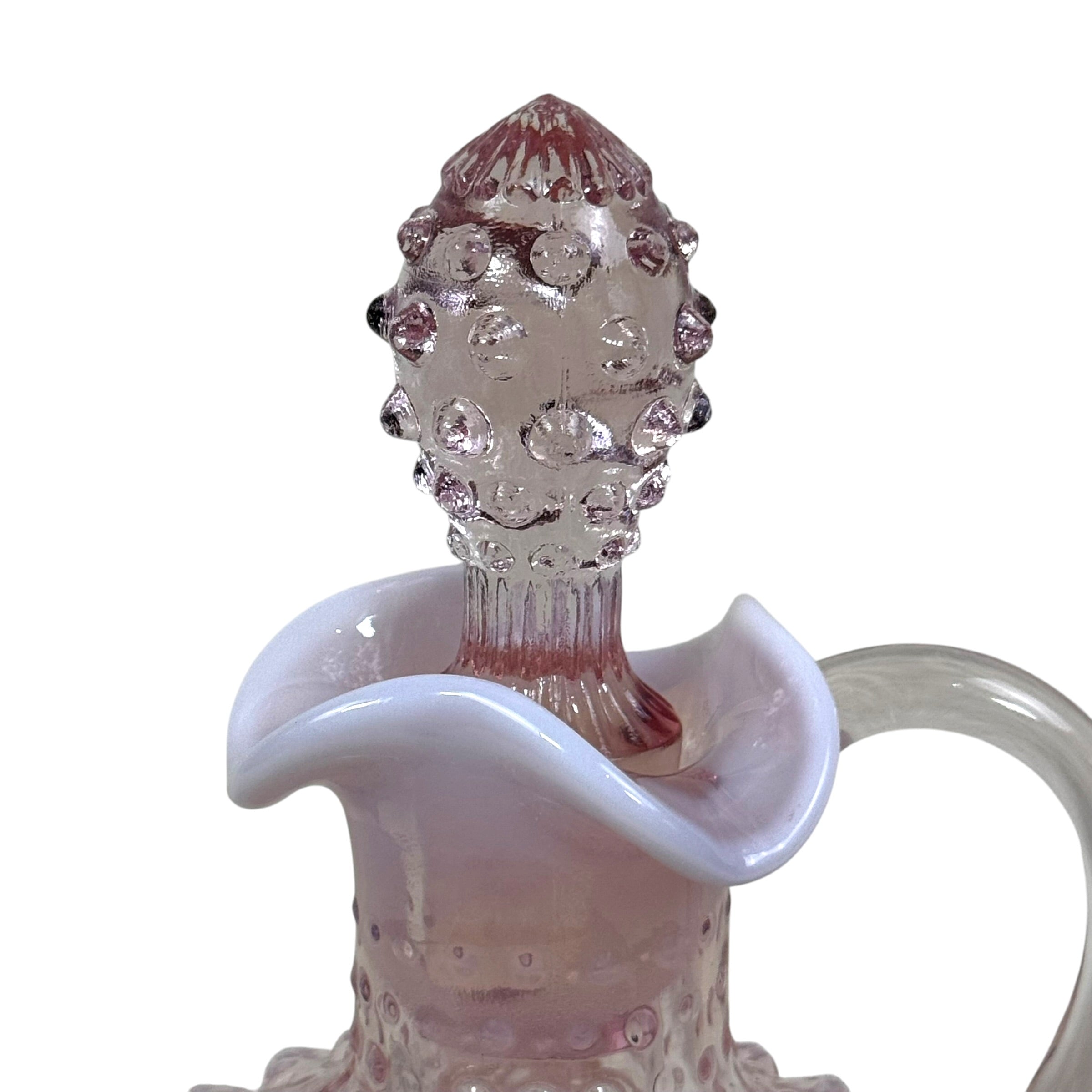 Decorative vintage Fenton hobnail cruet in soft pink glass