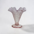 Fenton rose pink hobnail opalescent trumpet vase with ruffled rim