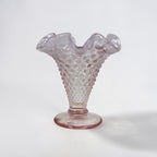 Fenton rose pink hobnail opalescent trumpet vase with ruffled rim