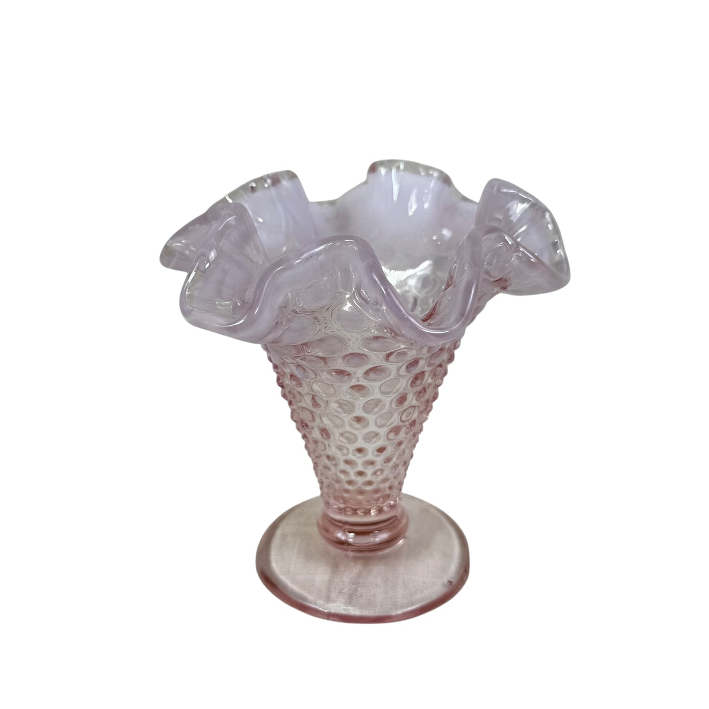 Vintage Fenton pink hobnail art glass vase with classic trumpet silhouette