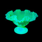 Fenton Fine Cut and Block uranium glass pedestal bowl