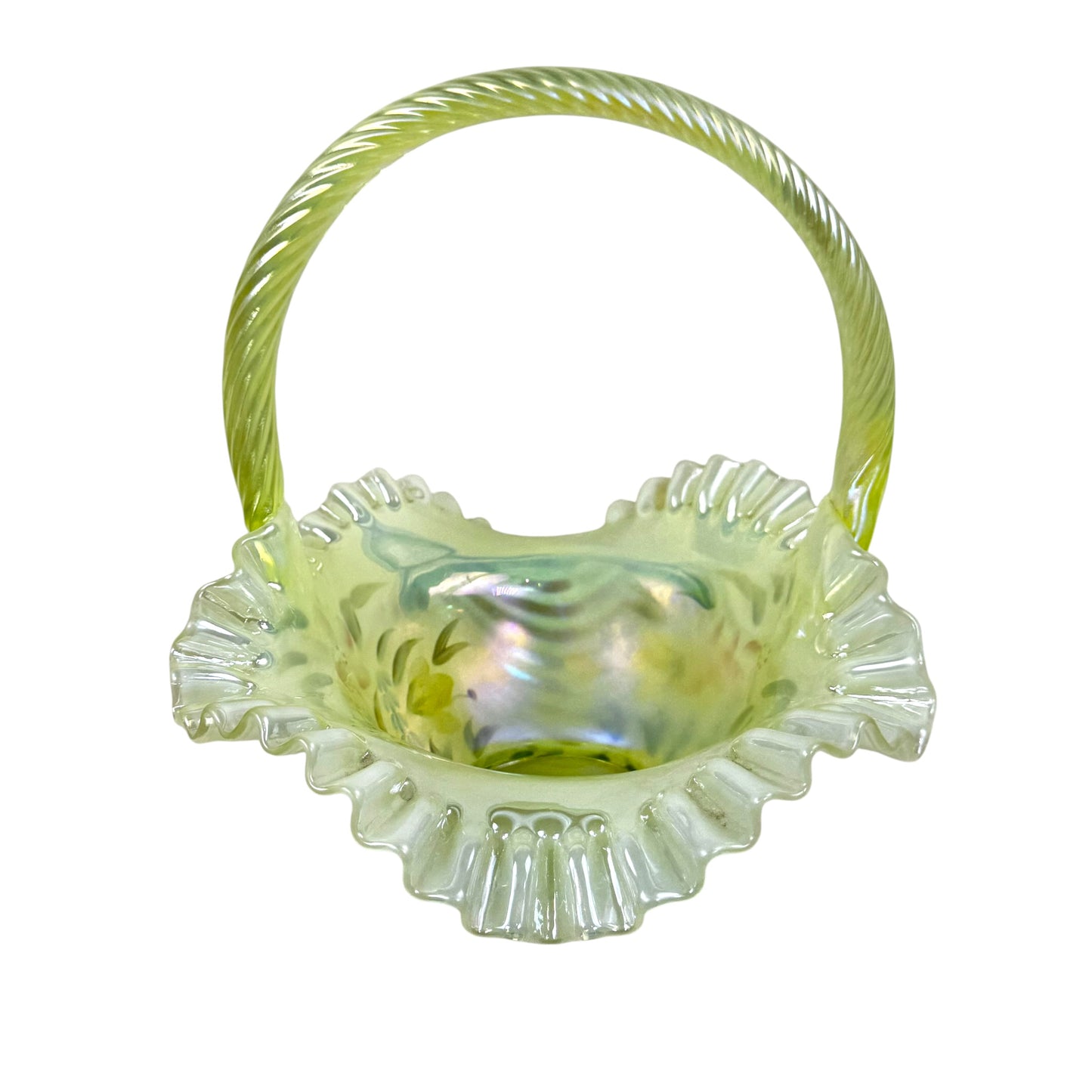 Fenton Sunshine Bouquet floral basket with ruffled edge glass