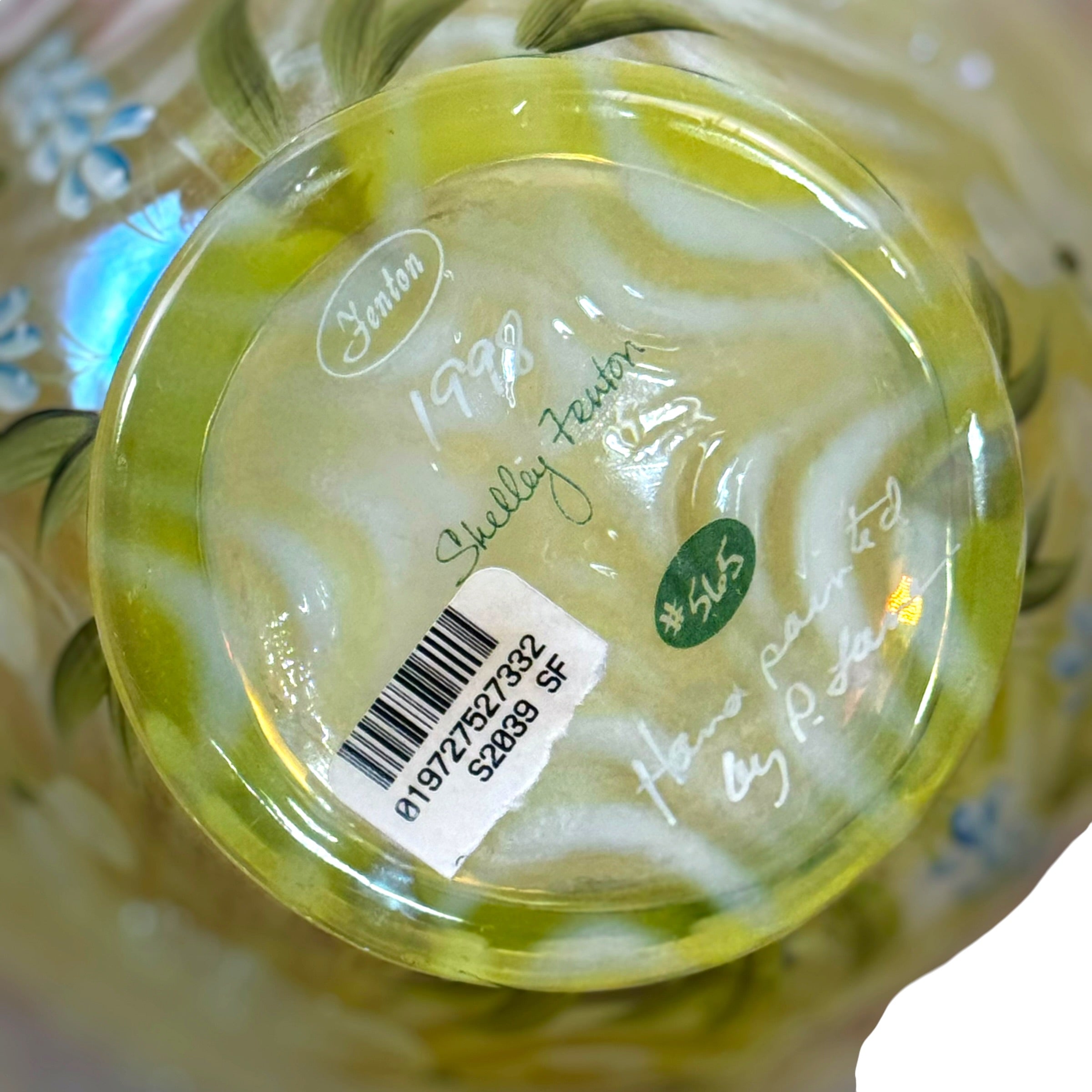 Fenton Topaz Vaseline Opalescent Hand Painted Sunshine Bouquet Basket Limited Edition #565