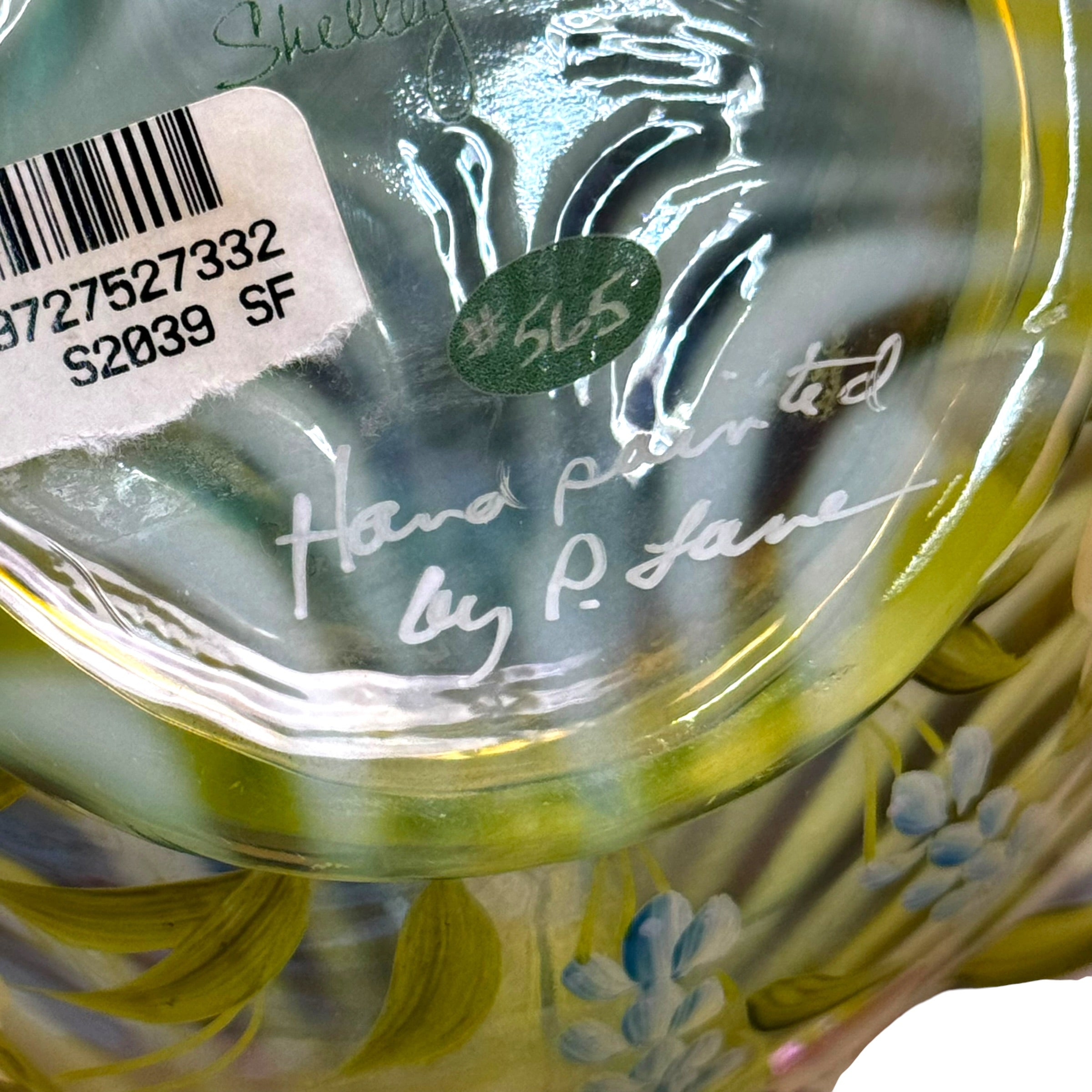 Fenton Topaz Vaseline Opalescent Hand Painted Sunshine Bouquet Basket Limited Edition #565