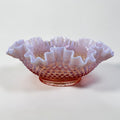 Rare Fenton rose pink opalescent hobnail ruffled console bowl