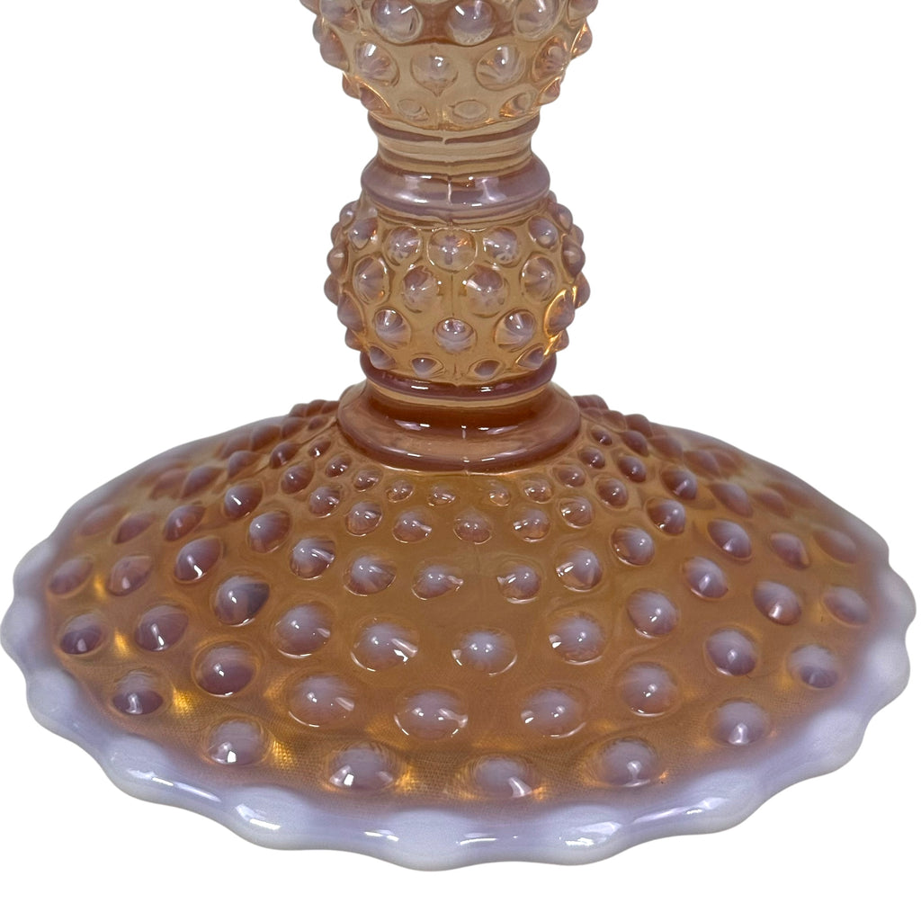 Vintage 1950s opalescent glass candlestick holder set