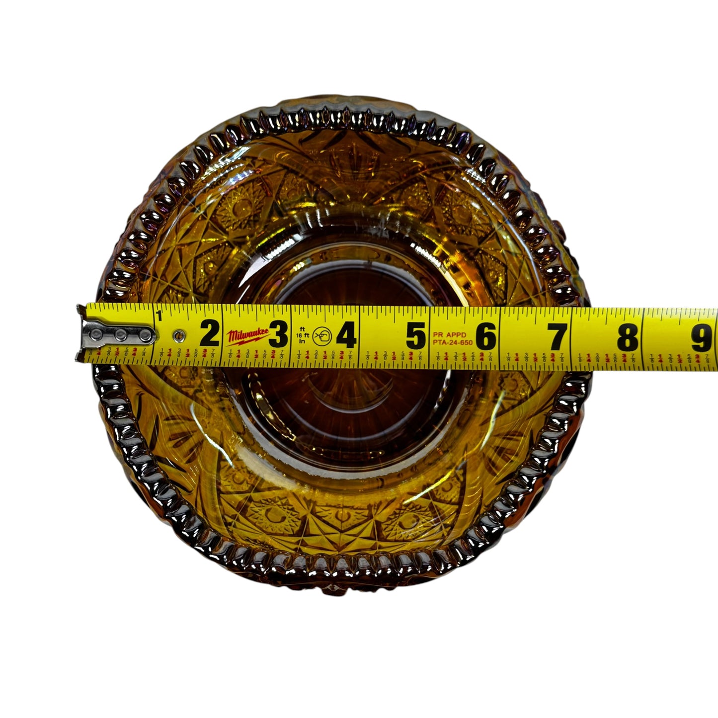 Vintage amber pressed glass centerpiece bowl by L.E. Smith