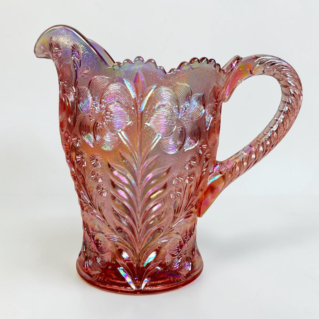 Vintage Imperial Glass Tiger Lily pink carnival glass pitcher
