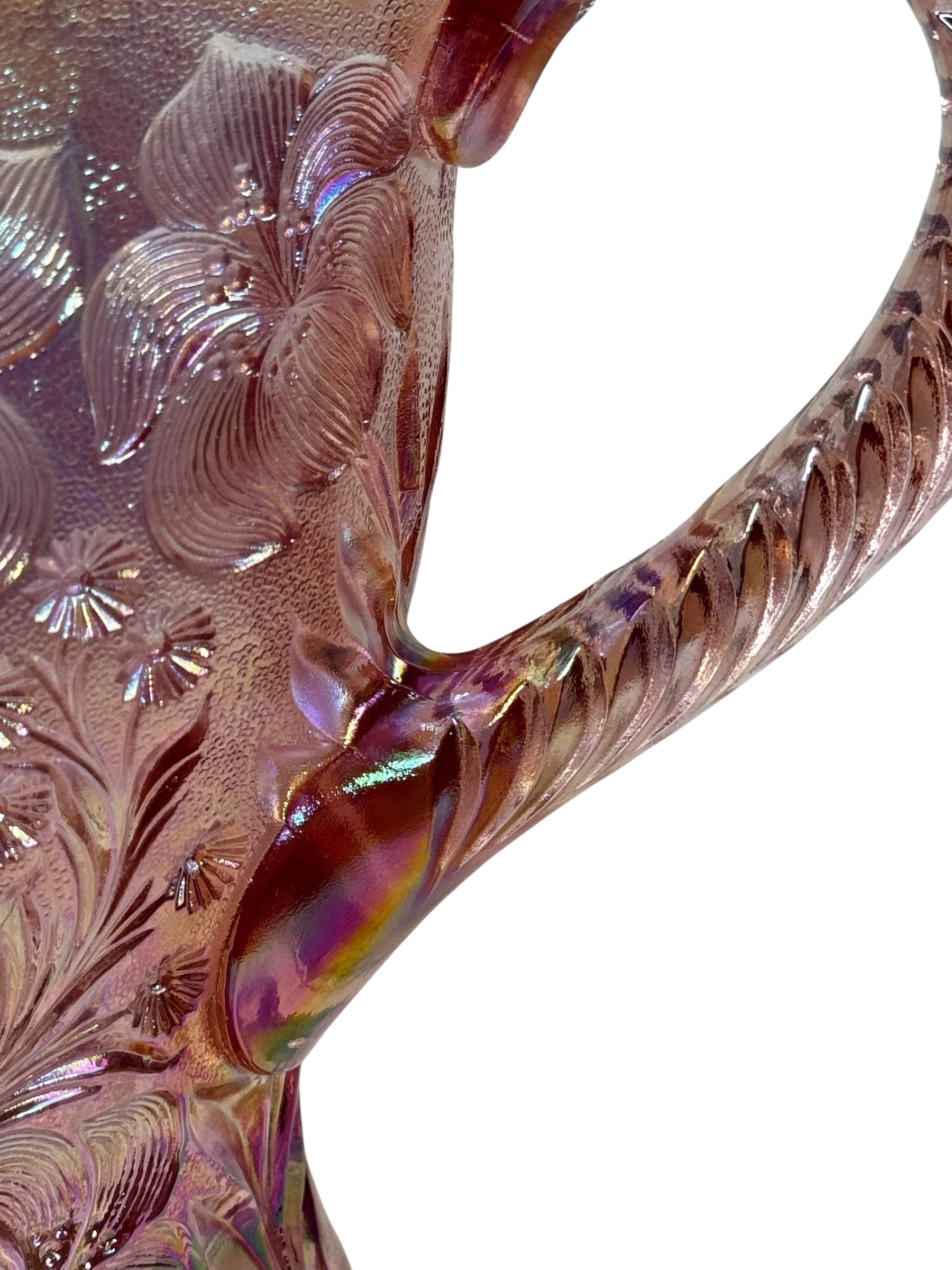 Imperial Glass Tiger Lily Carnival Pitcher in Blushing Pink Iridescence