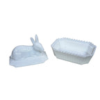 Vintage rabbit on nest covered candy dish in milk glass