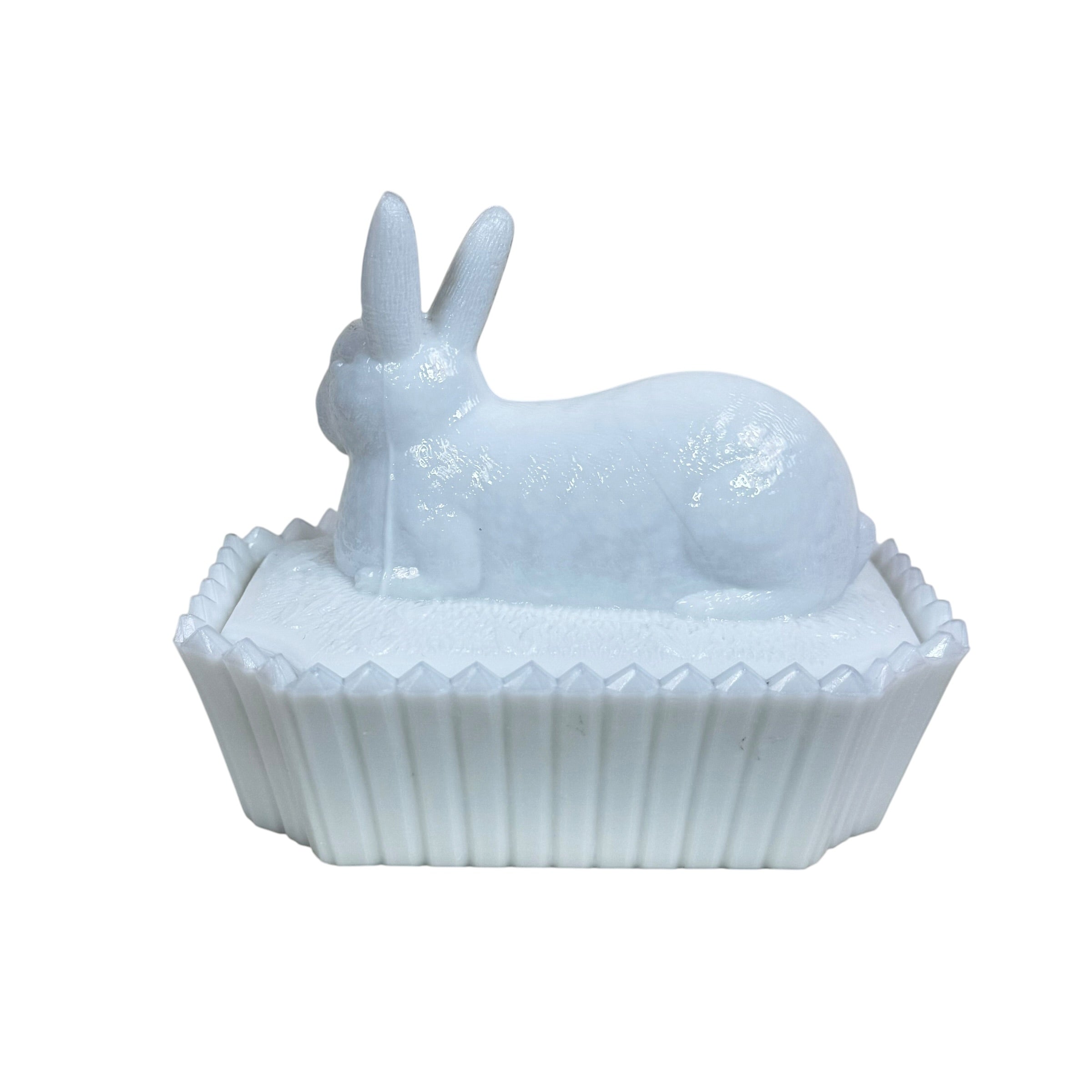 White milk glass bunny covered trinket dish by Westmoreland