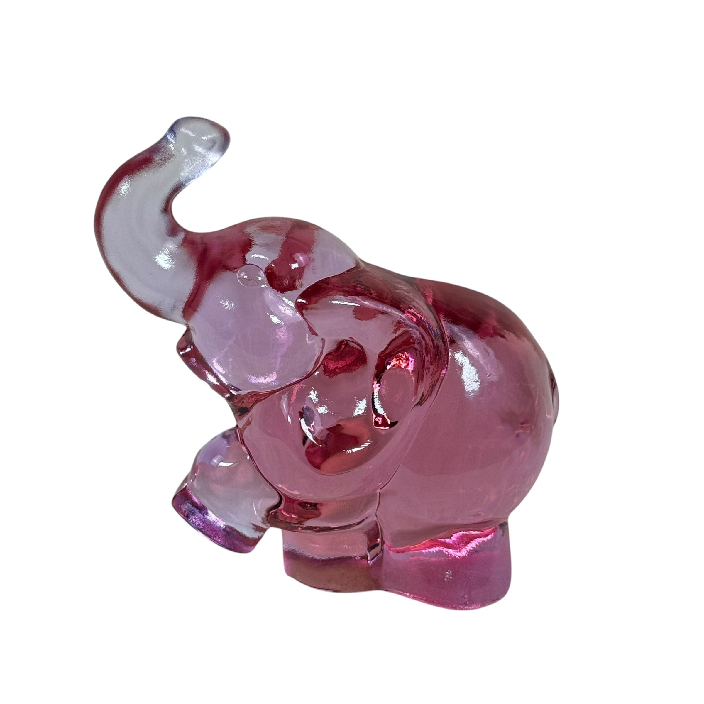 Fenton lucky elephant in pink art glass