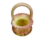 Collectible Fenton Burmese basket with scenic decoration and UV reactive glass