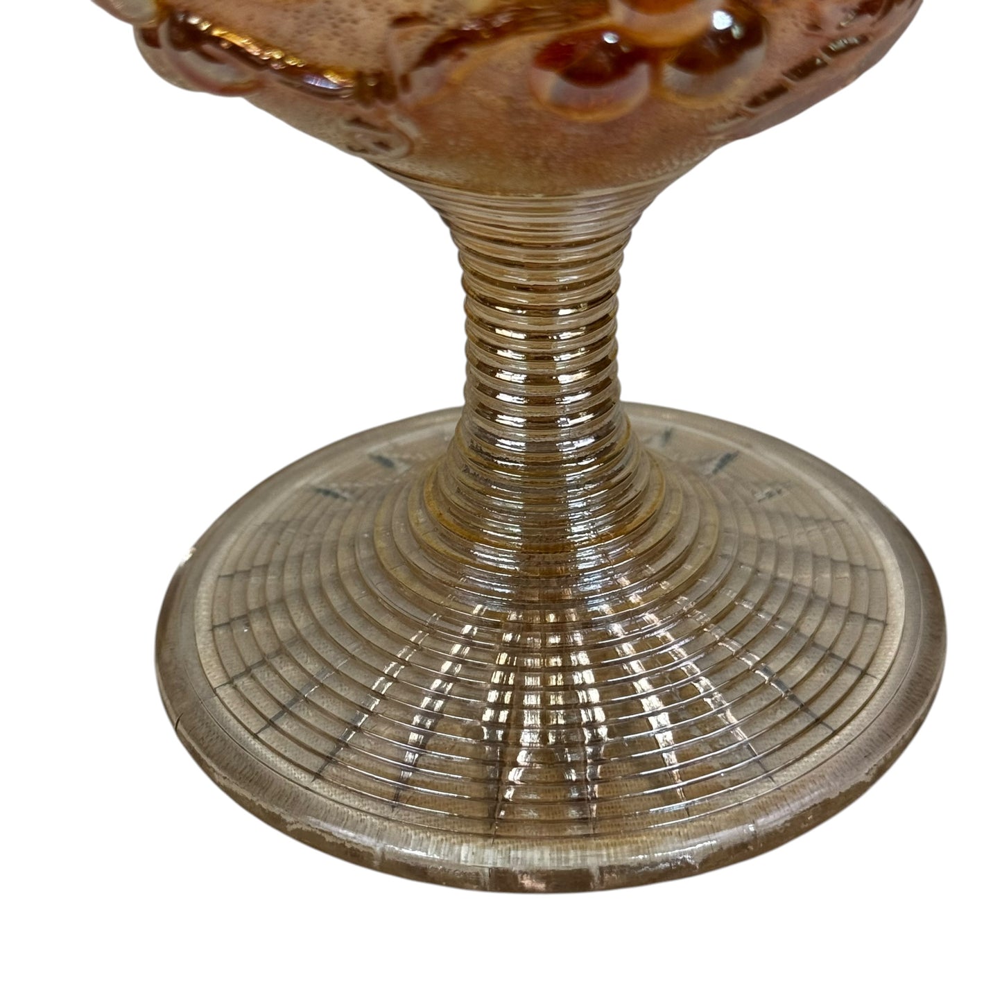 Fenton Marigold Carnival Glass Grape Delight Ruffled Compote
