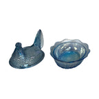 Collectible Fenton Art Glass covered hen dish in Ocean Blue