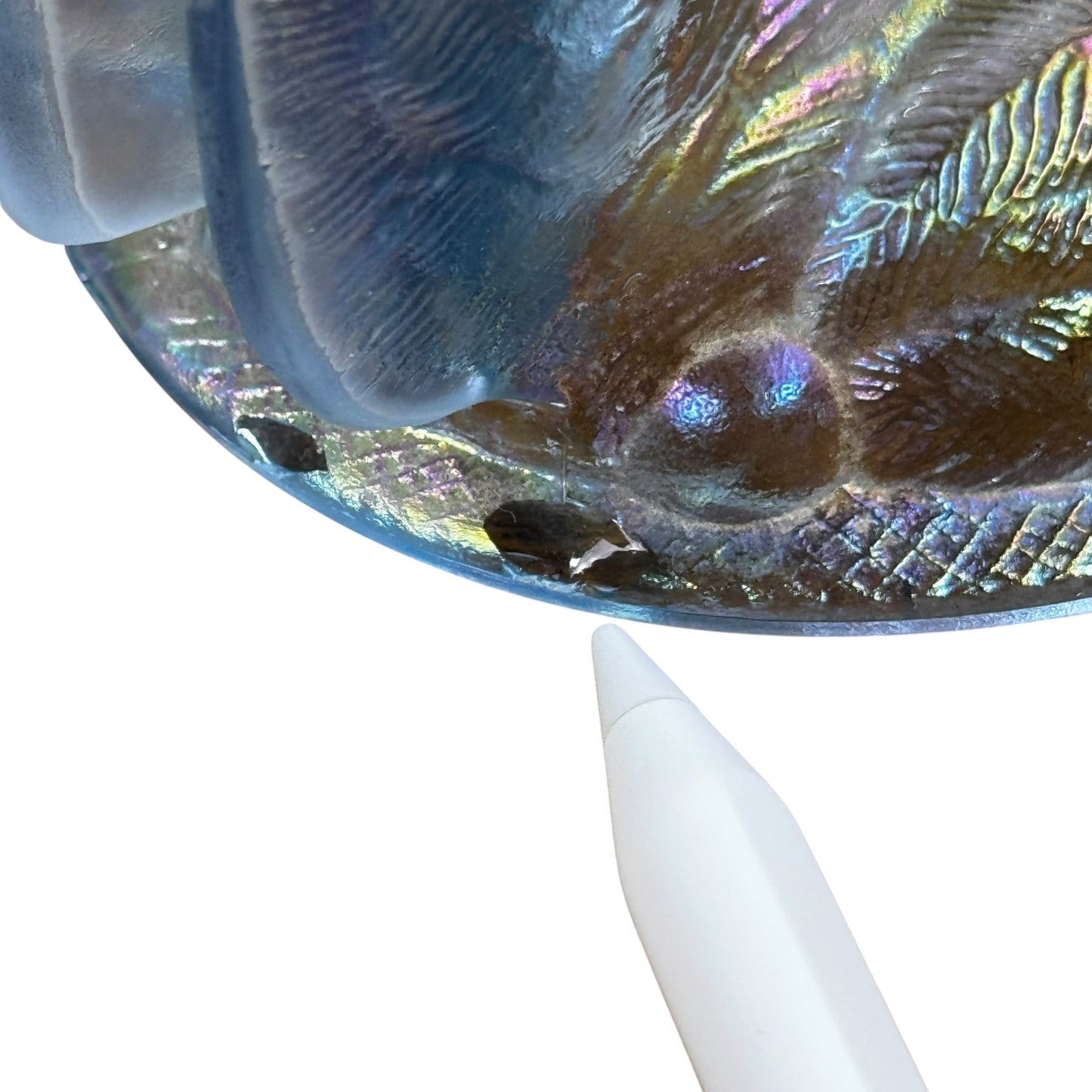 Fenton Ocean Blue Iridescent Hen on Nest Covered Dish