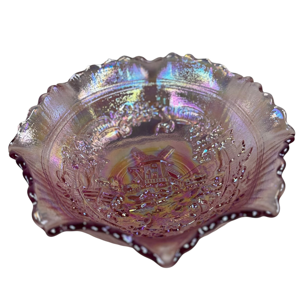 Vintage Imperial pink iridescent carnival glass bowl