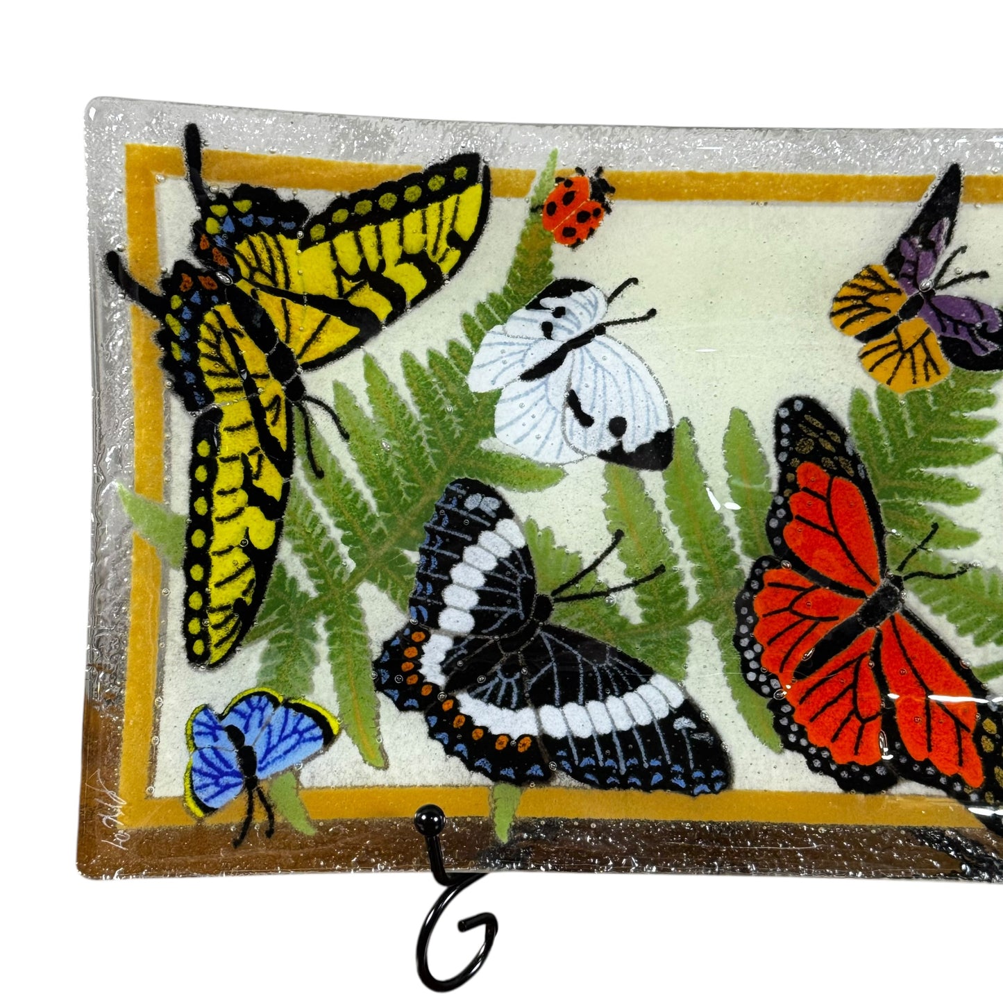 Rare Retired Peggy Karr Fused Glass Butterfly Tray - Signed Vintage Art Glass Jewelry Console Dish