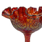 Amberina iridescent Fenton compote with ruffled rim