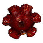 Collectible Fenton art glass compote in red and amber carnival glass finish