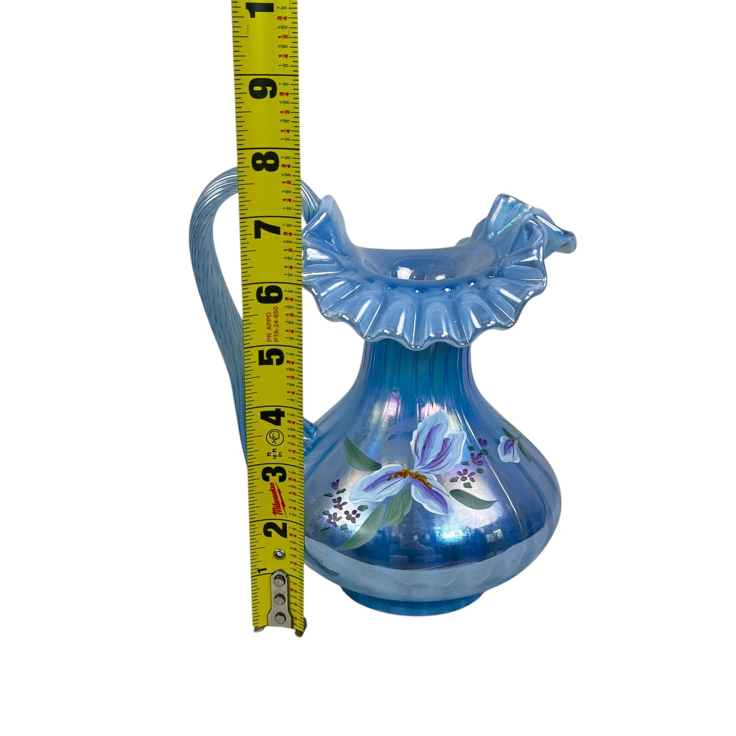 Fenton Family Signature Series Blue Iridescent Iris Pitcher