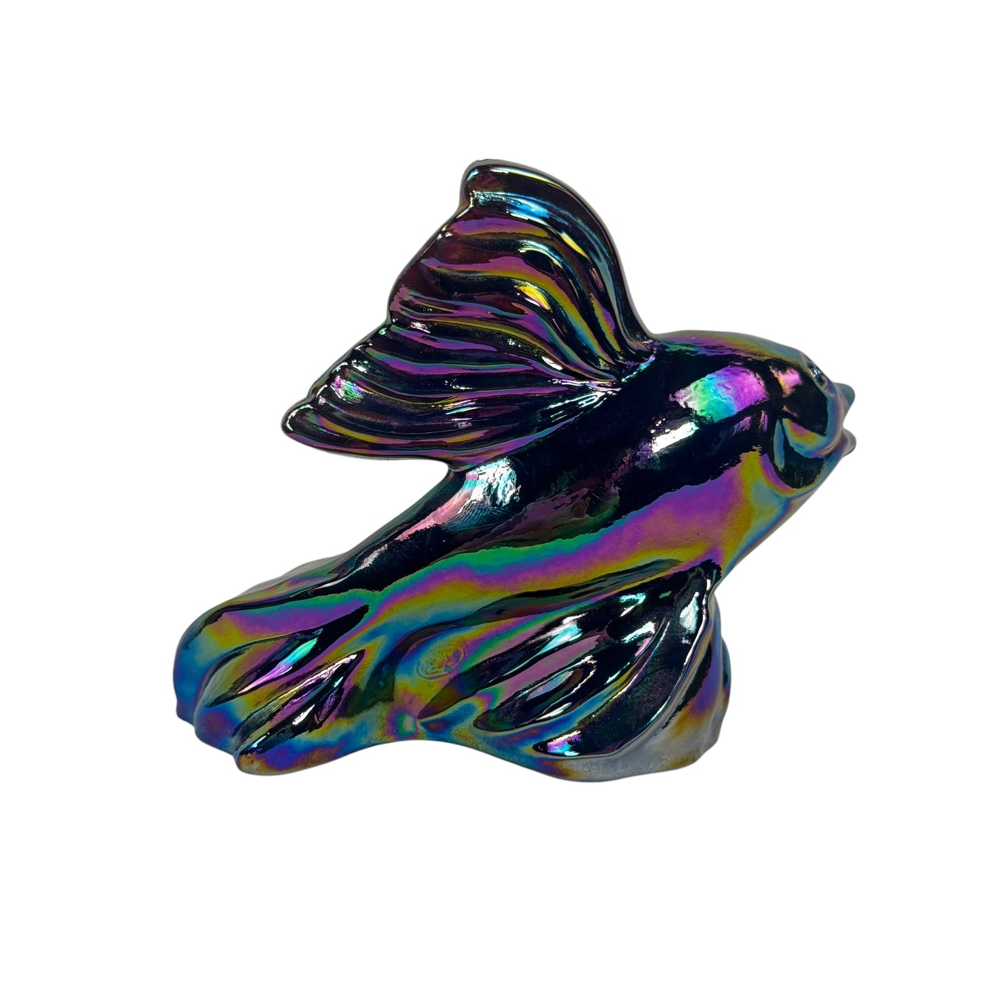 Collectible Fenton iridescent fish figurine with colorful finish
