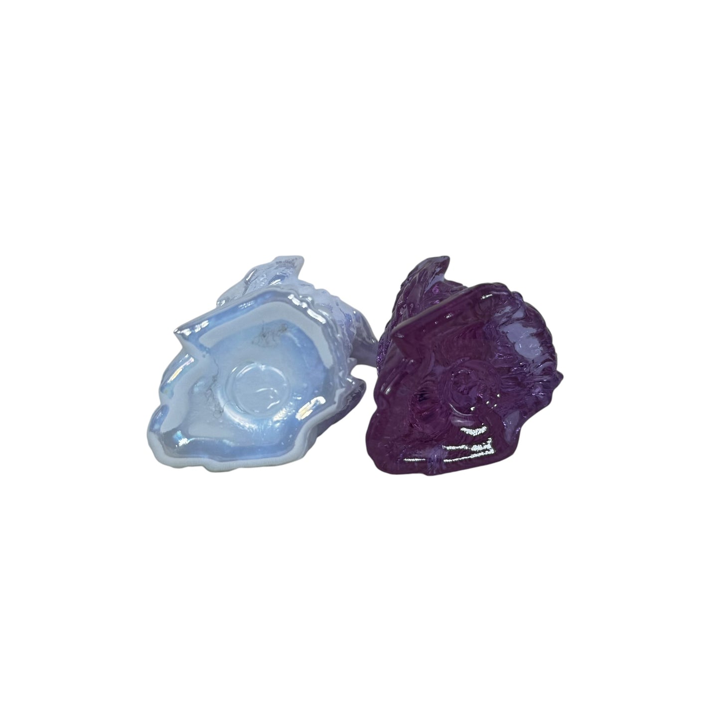 Collectible Boyd art glass eagle statues in purple and white