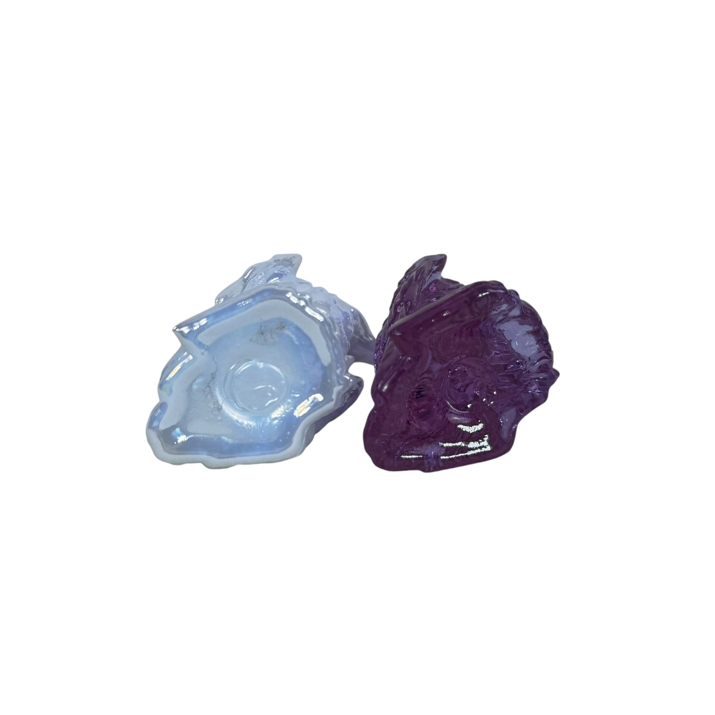 Collectible Boyd art glass eagle statues in purple and white