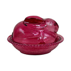Vintage red glass rabbit on nest covered dish