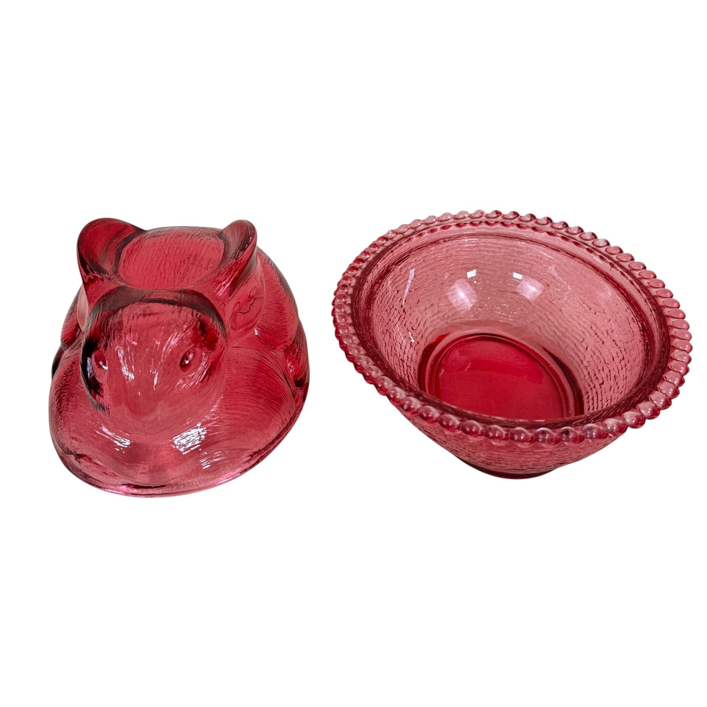 Cranberry glass bunny covered dish by Indiana Glass