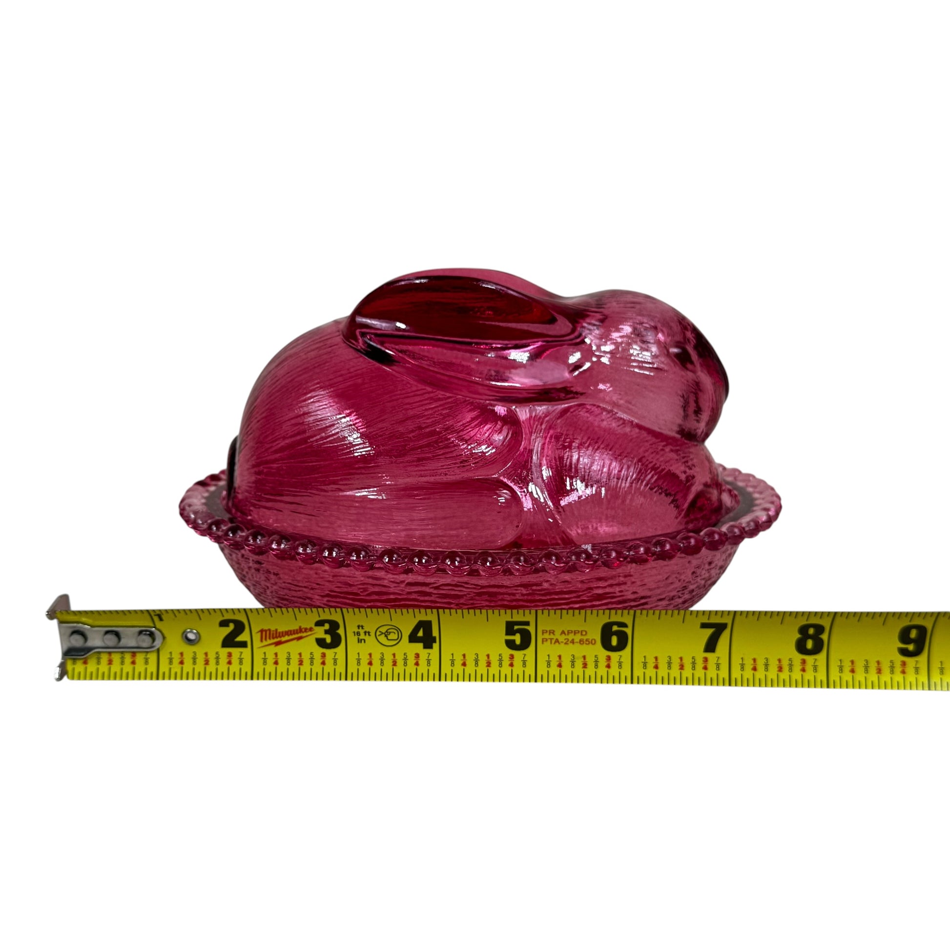 Collectible Indiana Glass rabbit dish in cranberry glass